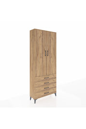 Arges Dolap 3 Raflı 4 Çekmeceli 2 Kapaklı 88x30x221 Çam-Çam