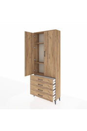 Arges Dolap 3 Raflı 4 Çekmeceli 2 Kapaklı 88x30x221 Çam-Çam