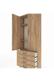 Arges Dolap 3 Raflı 4 Çekmeceli 2 Kapaklı 88x30x221 Çam-Çam