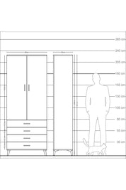 Arges Dolap 3 Raflı 4 Çekmeceli 2 Kapaklı 88x30x221 Çam-Çam