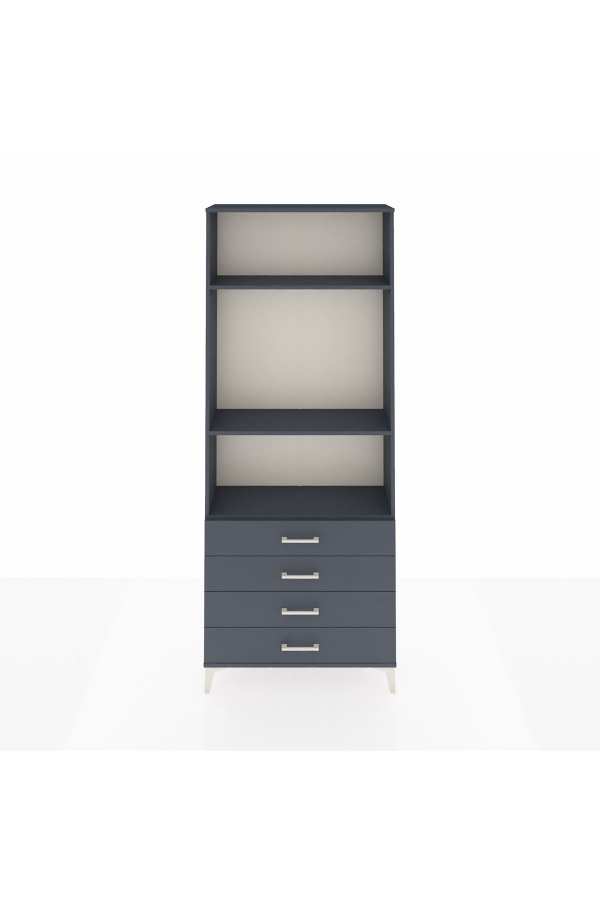 Arges Dolap 3 Raflı 4 Çekmeceli 88x30x221 Antrasit-Antrasit