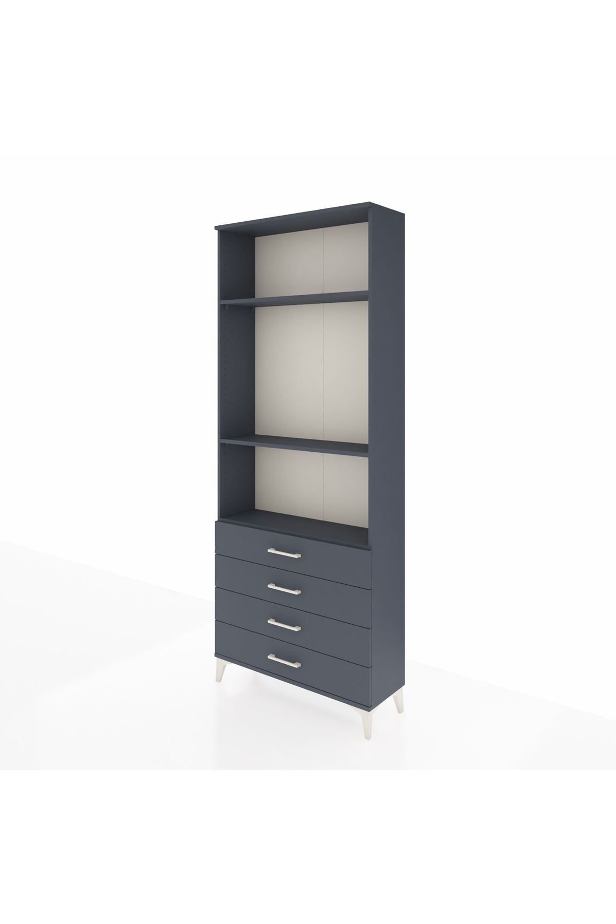 Arges Dolap 3 Raflı 4 Çekmeceli 88x30x221 Antrasit-Antrasit