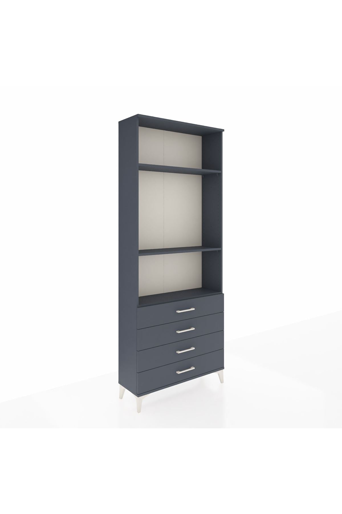 Arges Dolap 3 Raflı 4 Çekmeceli 88x30x221 Antrasit-Antrasit