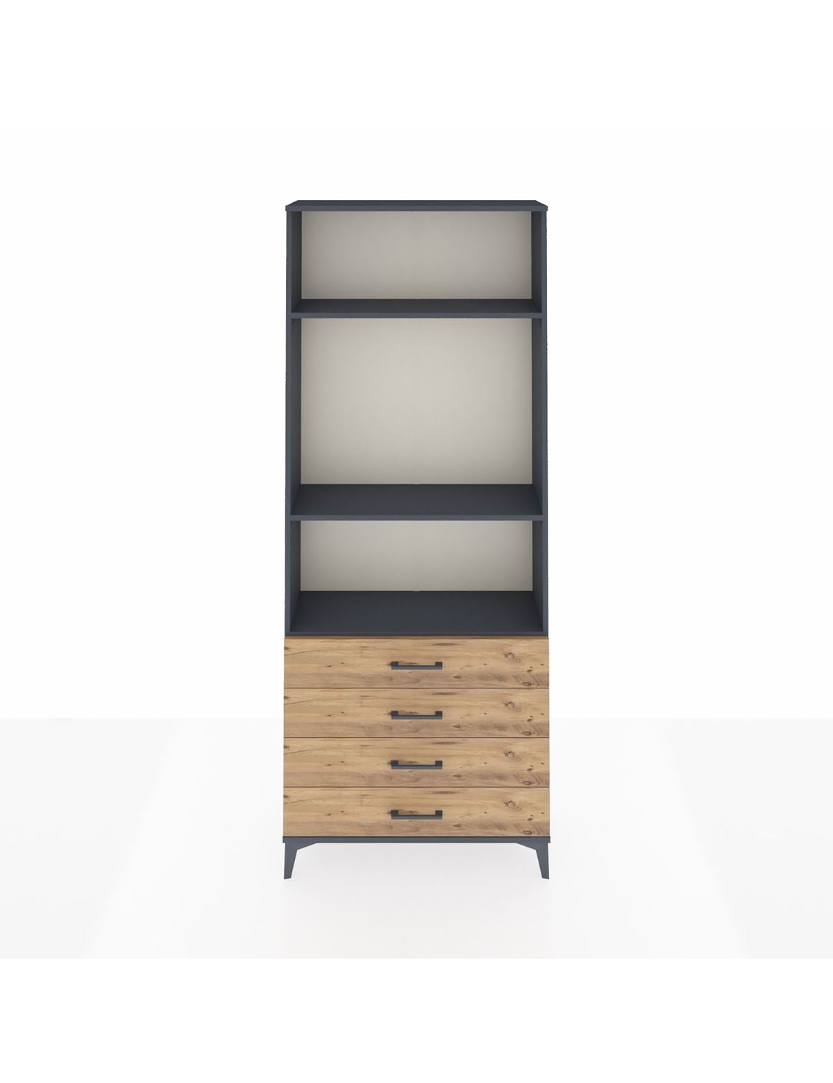 Arges Dolap 3 Raflı 4 Çekmeceli 88x30x221 Antrasit-Çam