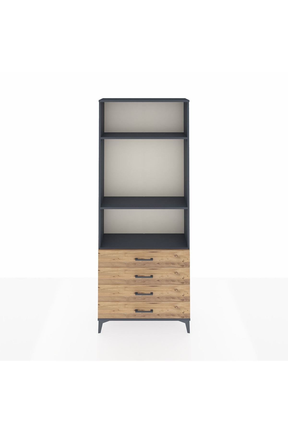 Arges Dolap 3 Raflı 4 Çekmeceli 88x30x221 Antrasit-Çam