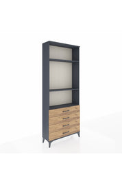 Arges Dolap 3 Raflı 4 Çekmeceli 88x30x221 Antrasit-Çam