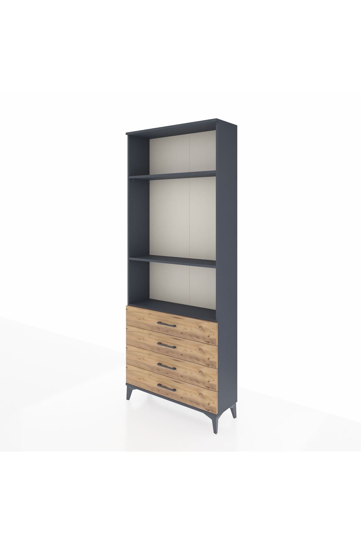 Arges Dolap 3 Raflı 4 Çekmeceli 88x30x221 Antrasit-Çam