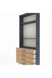 Arges Dolap 3 Raflı 4 Çekmeceli 88x30x221 Antrasit-Çam