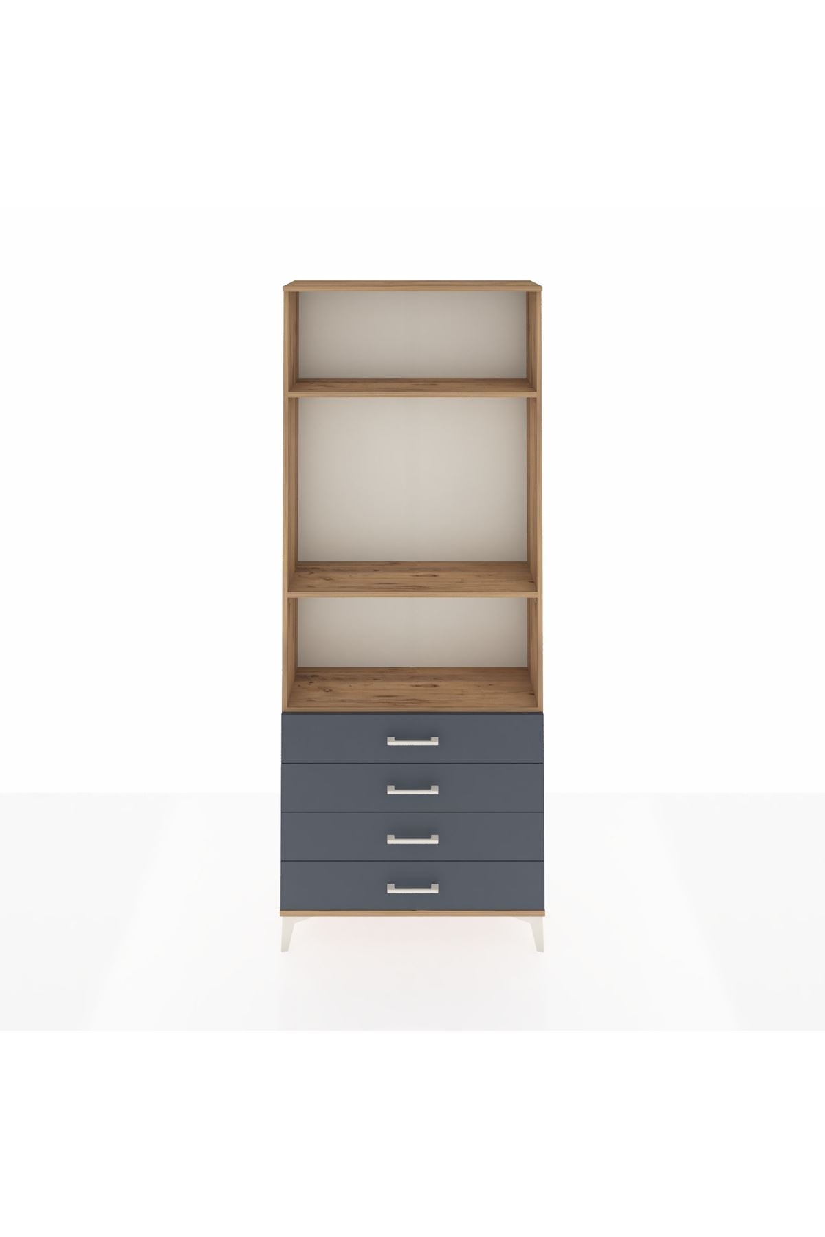 Arges Dolap 3 Raflı 4 Çekmeceli 88x30x221 Çam-Antrasit