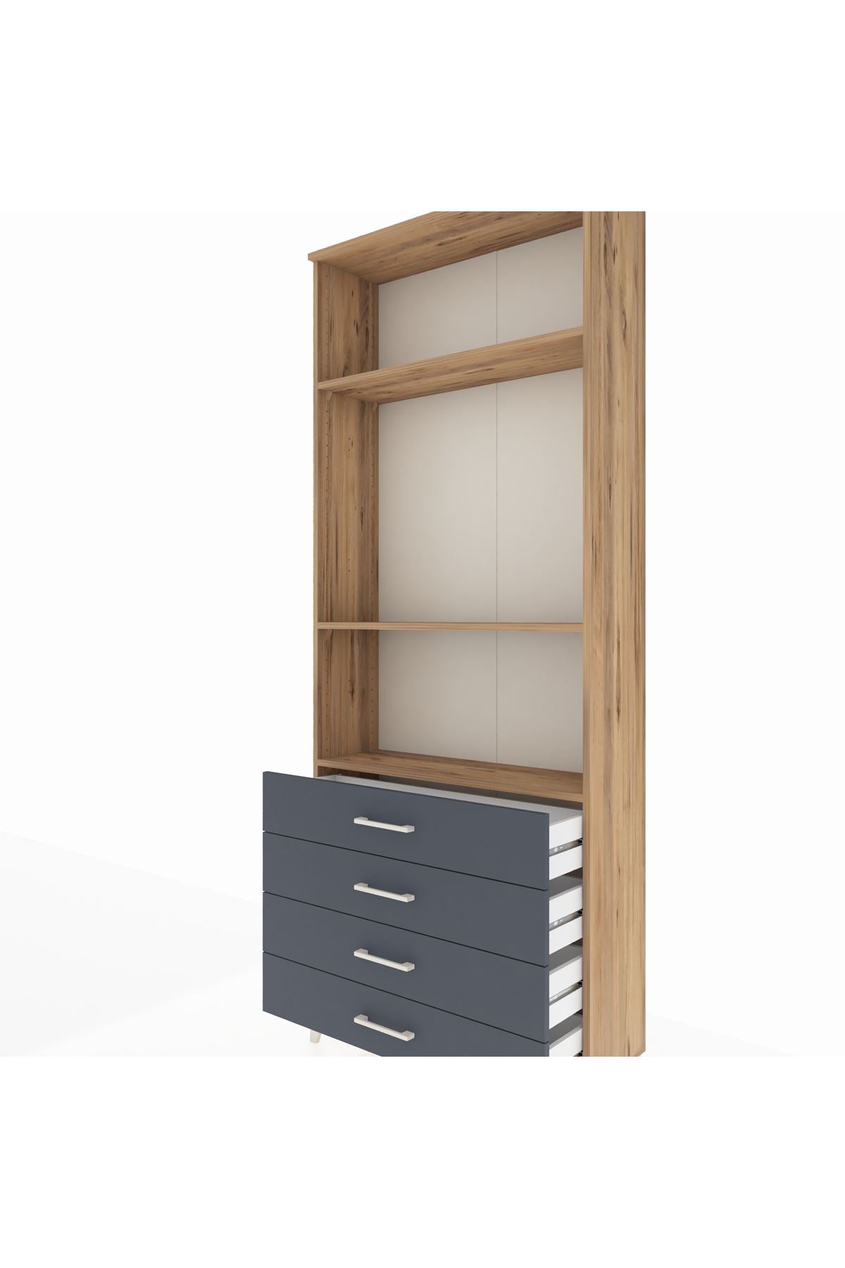 Arges Dolap 3 Raflı 4 Çekmeceli 88x30x221 Çam-Antrasit