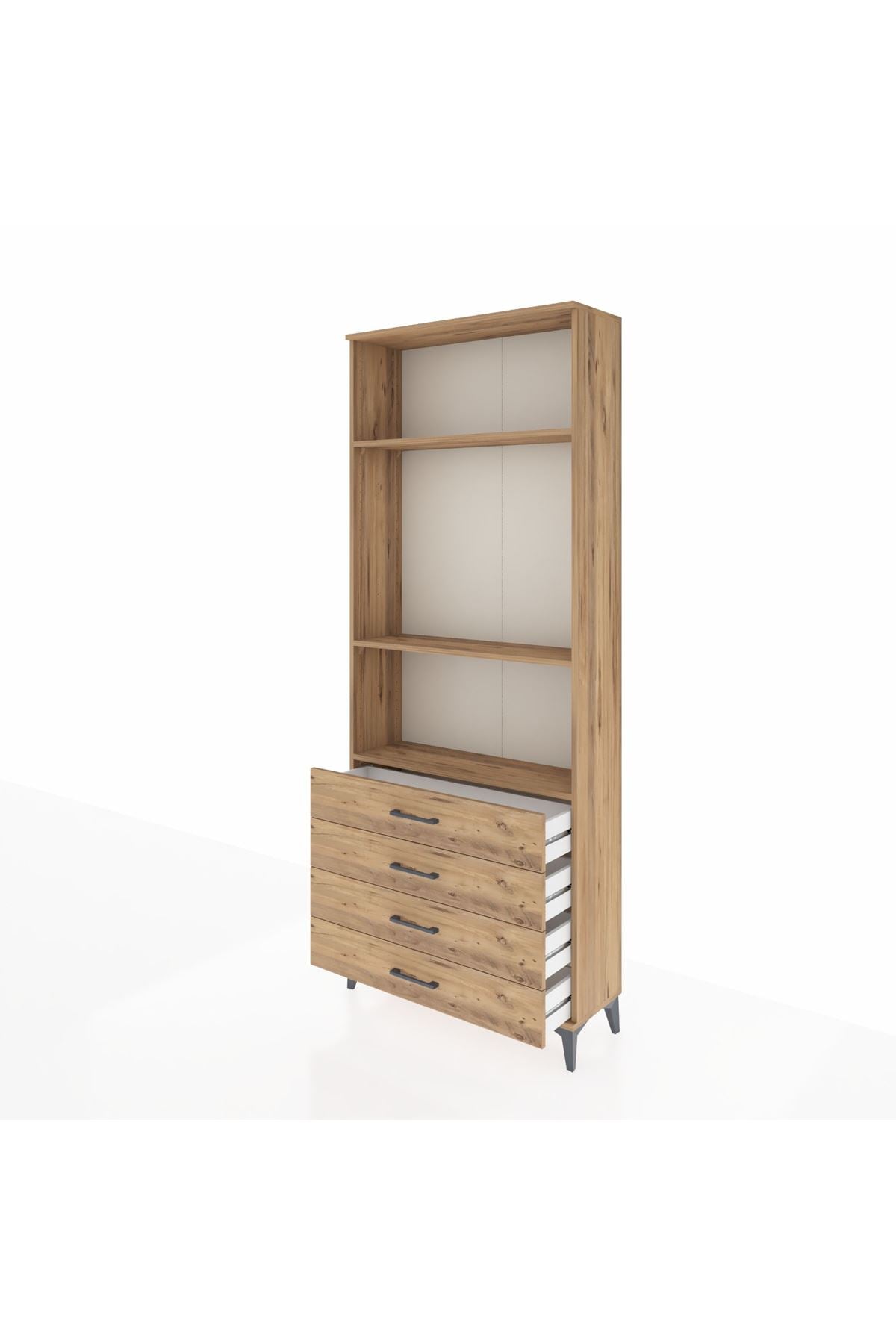 Arges Dolap 3 Raflı 4 Çekmeceli 88x30x221 Çam-Çam