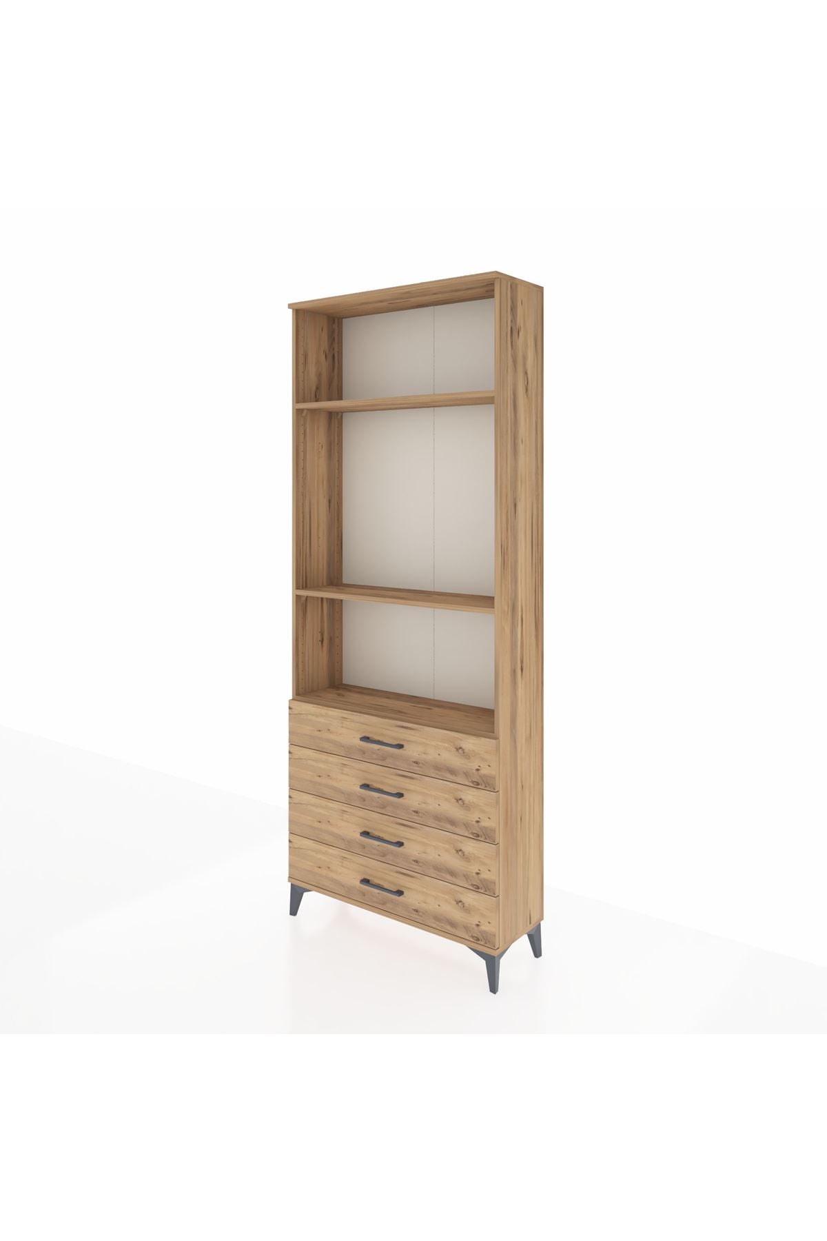 Arges Dolap 3 Raflı 4 Çekmeceli 88x30x221 Çam-Çam