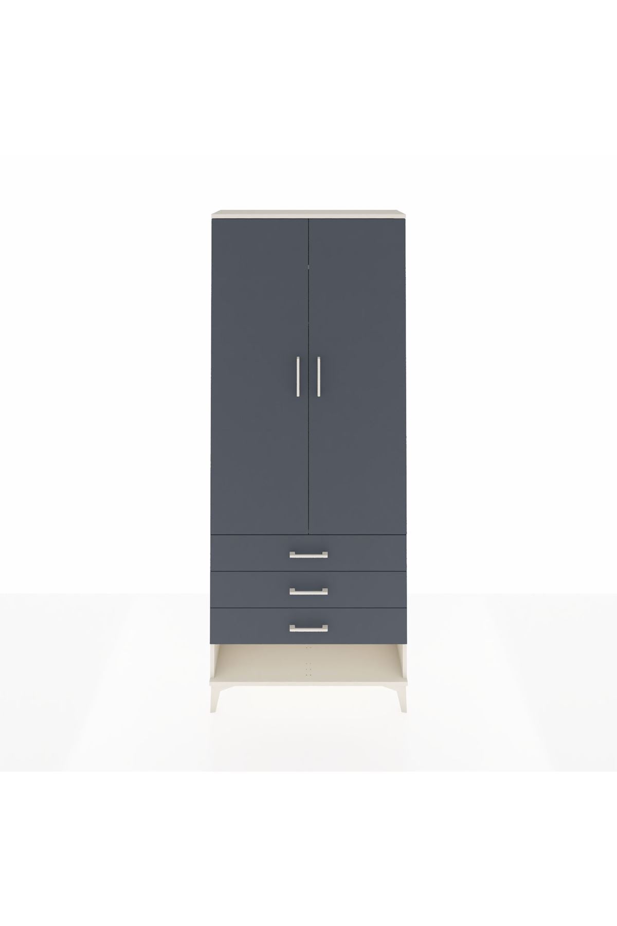 Arges Dolap 2 Raflı 3 Çekmeceli Tek Askılı 88x30x221 Aytaşı-Antrasit