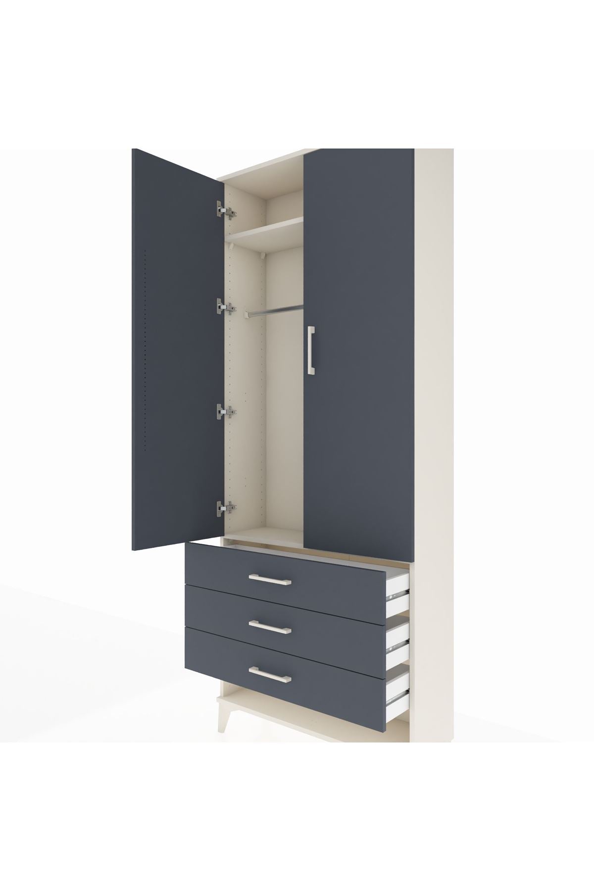 Arges Dolap 2 Raflı 3 Çekmeceli Tek Askılı 88x30x221 Aytaşı-Antrasit