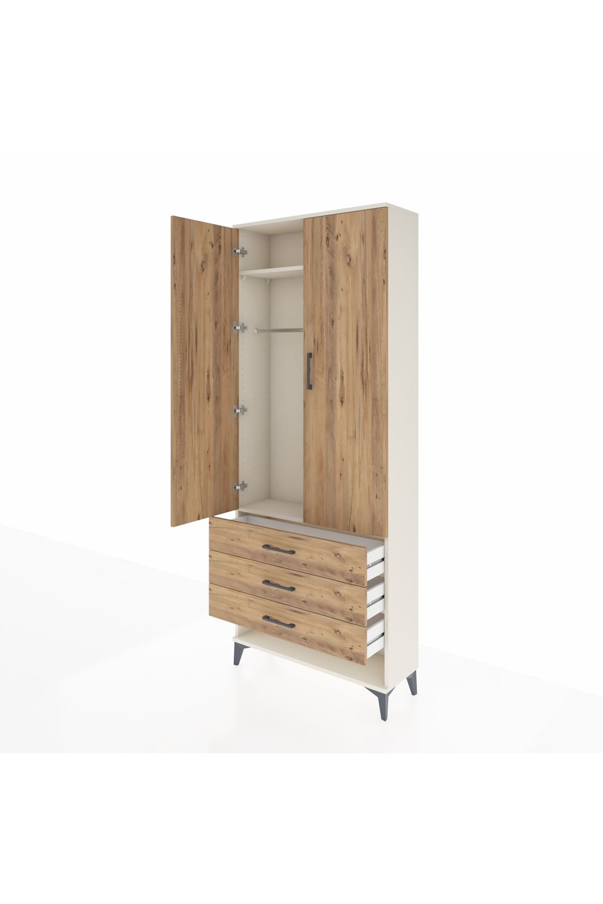 Arges Dolap 2 Raflı 3 Çekmeceli Tek Askılı 88x30x221 Aytaşı-Çam