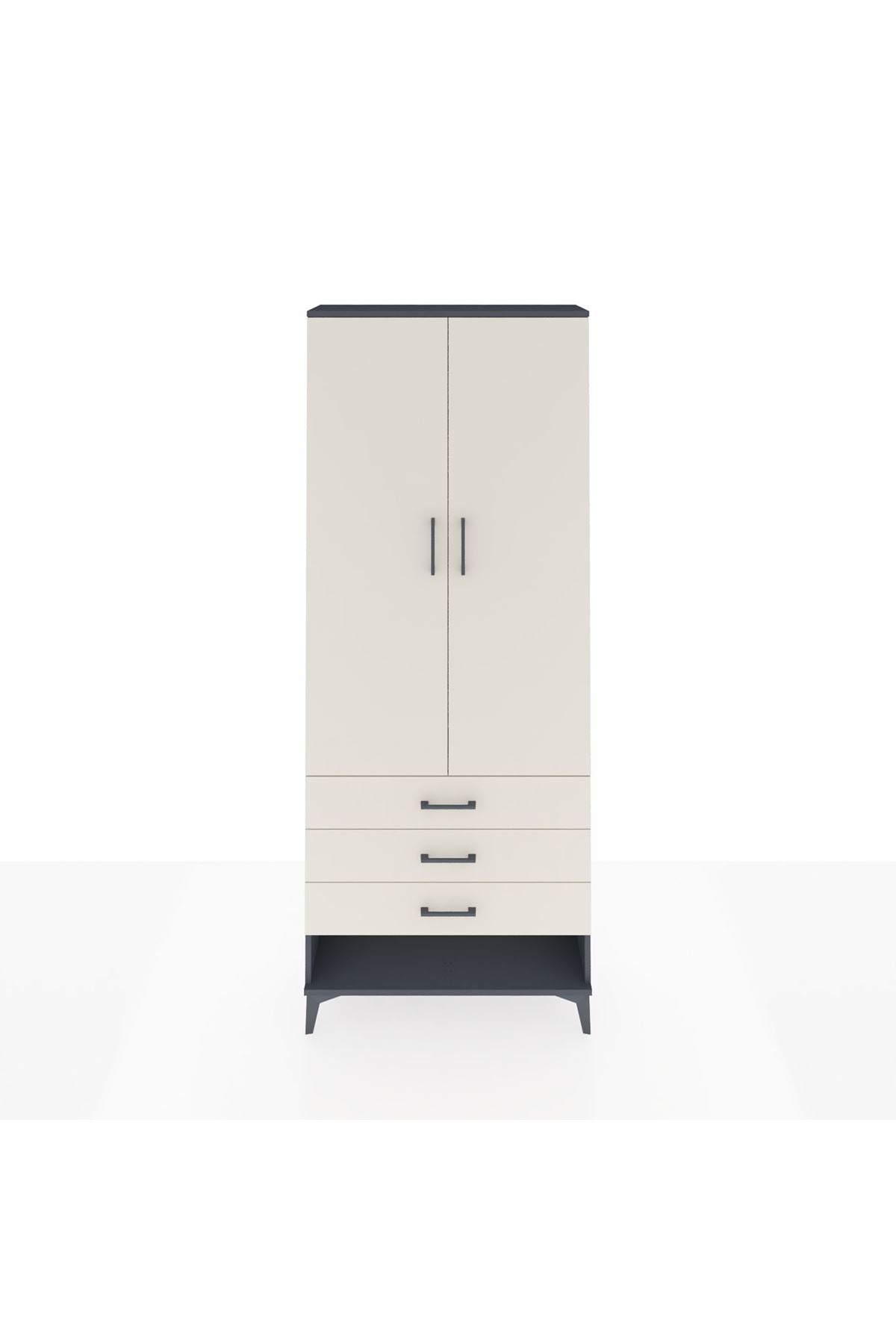 Arges Dolap 2 Raflı 3 Çekmeceli Tek Askılı 88x30x221 Antrasit-Aytaşı