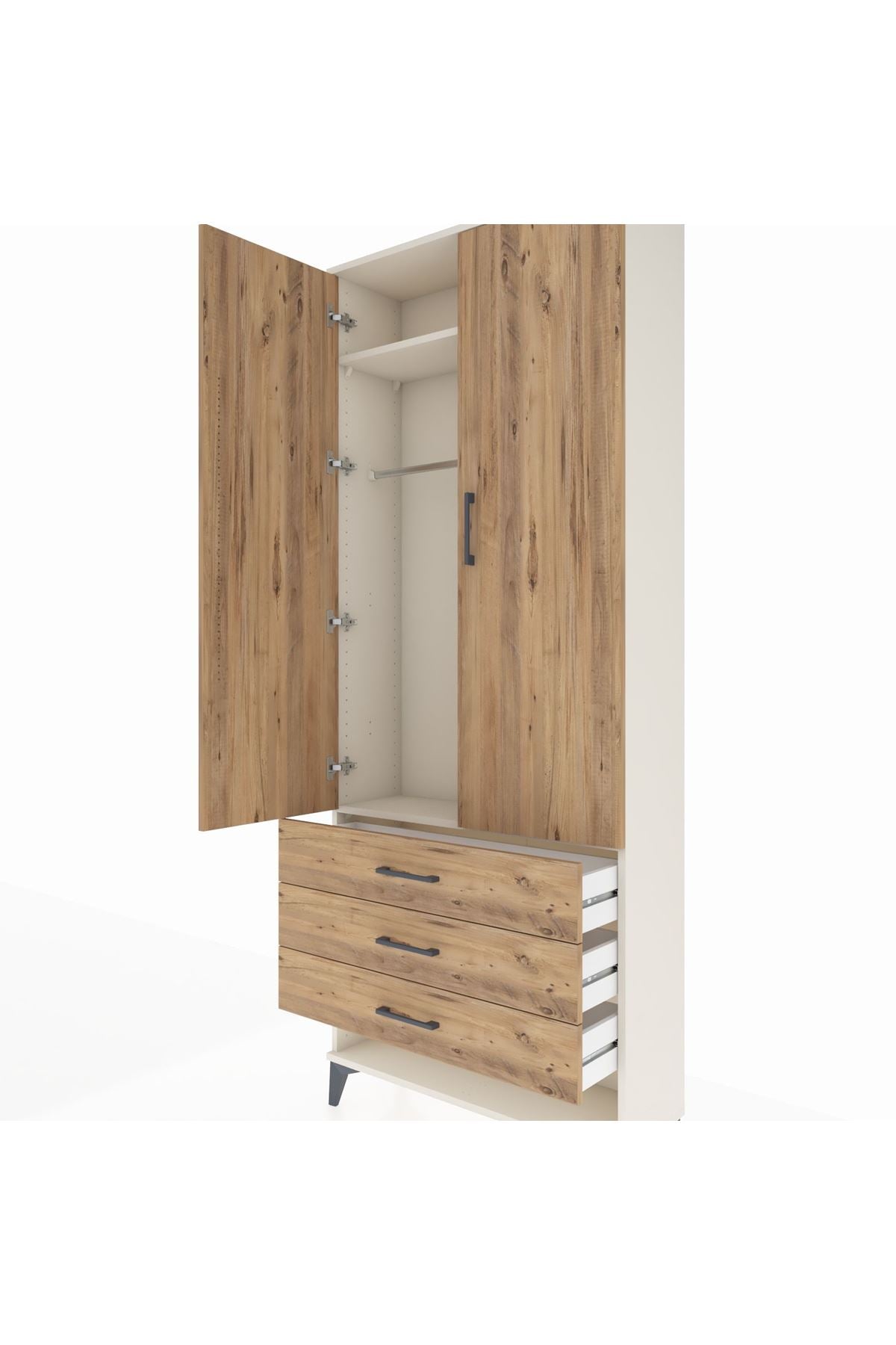 Arges Dolap 2 Raflı 3 Çekmeceli Tek Askılı 88x30x221 Aytaşı-Çam
