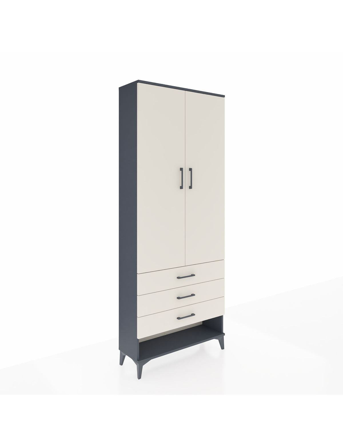 Arges Dolap 2 Raflı 3 Çekmeceli Tek Askılı 88x30x221 Antrasit-Aytaşı