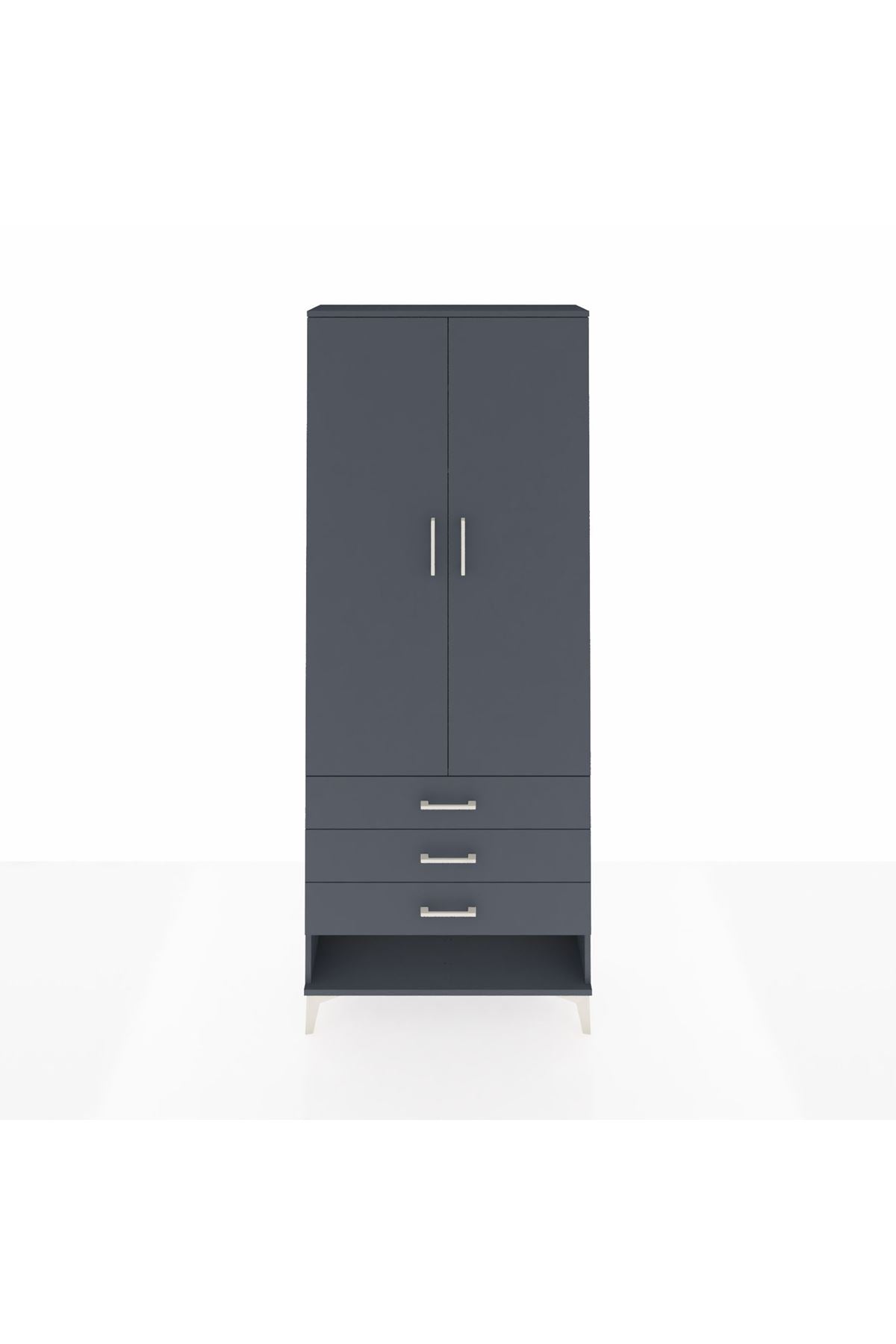 Arges Dolap 2 Raflı 3 Çekmeceli Tek Askılı 88x30x221 Antrasit-Antrasit