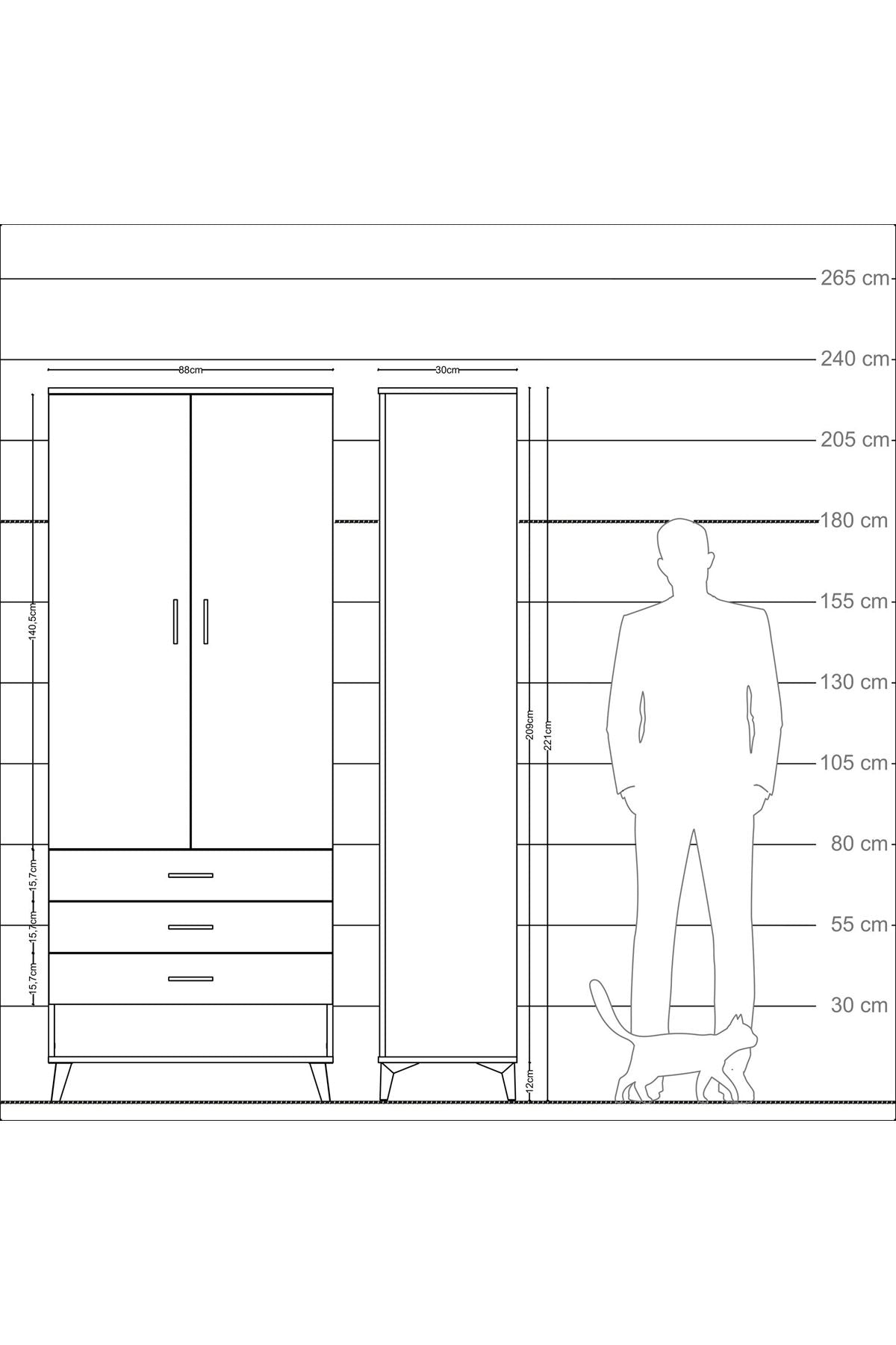 Arges Dolap 2 Raflı 3 Çekmeceli Tek Askılı 88x30x221 Antrasit-Aytaşı