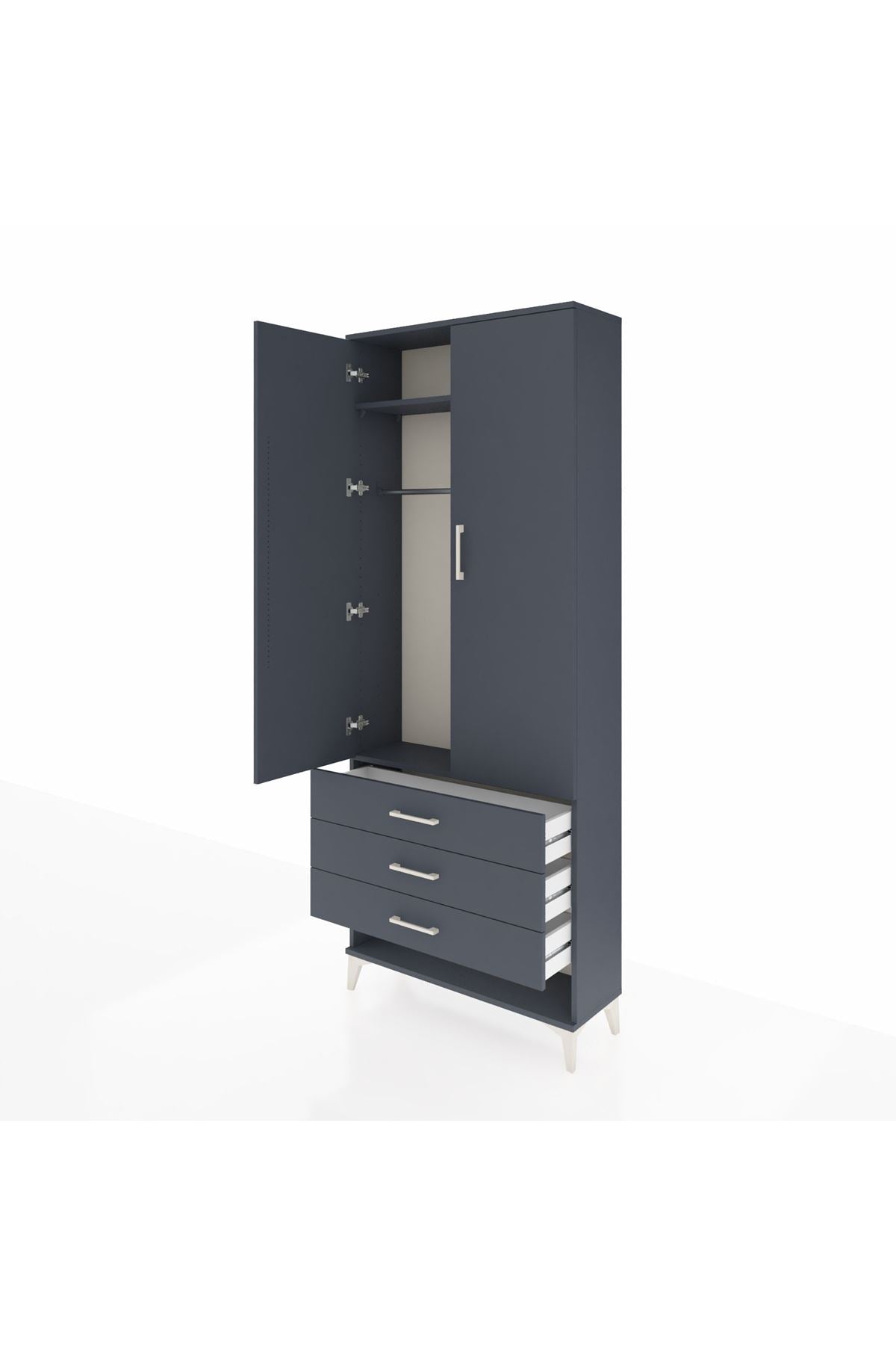 Arges Dolap 2 Raflı 3 Çekmeceli Tek Askılı 88x30x221 Antrasit-Antrasit