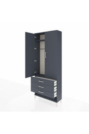 Arges Dolap 2 Raflı 3 Çekmeceli Tek Askılı 88x30x221 Antrasit-Antrasit