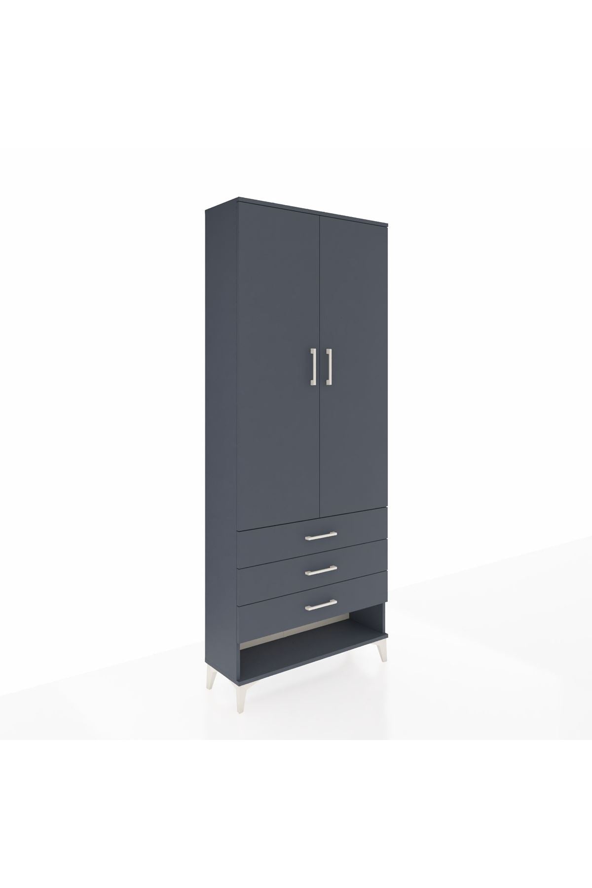 Arges Dolap 2 Raflı 3 Çekmeceli Tek Askılı 88x30x221 Antrasit-Antrasit