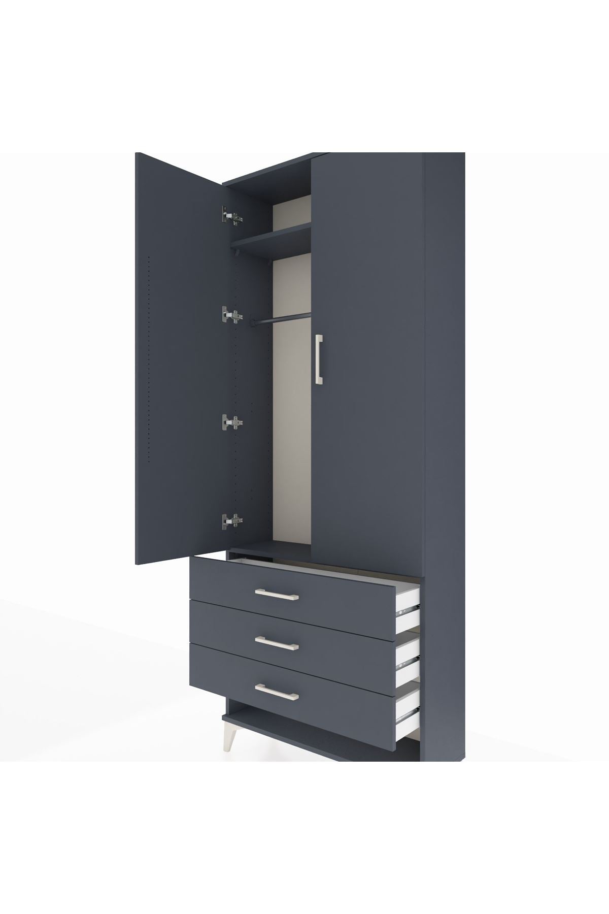 Arges Dolap 2 Raflı 3 Çekmeceli Tek Askılı 88x30x221 Antrasit-Antrasit