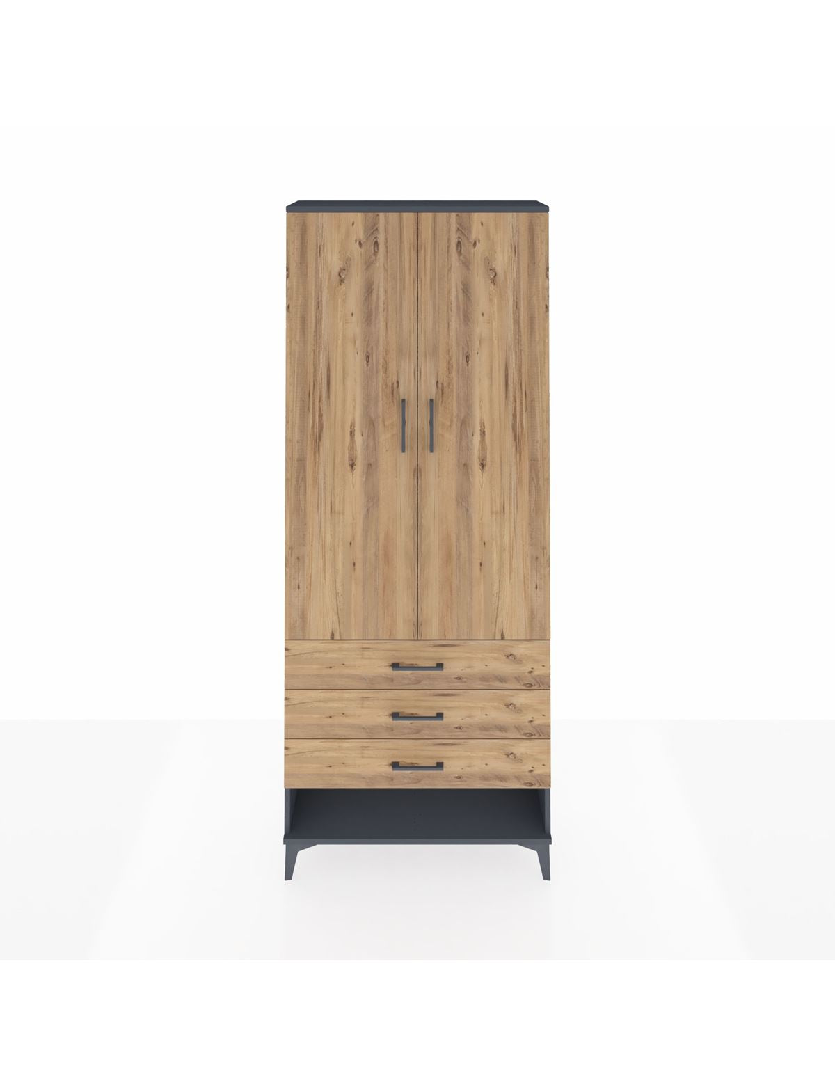 Arges Dolap 2 Raflı 3 Çekmeceli Tek Askılı 88x30x221 Antrasit-Çam