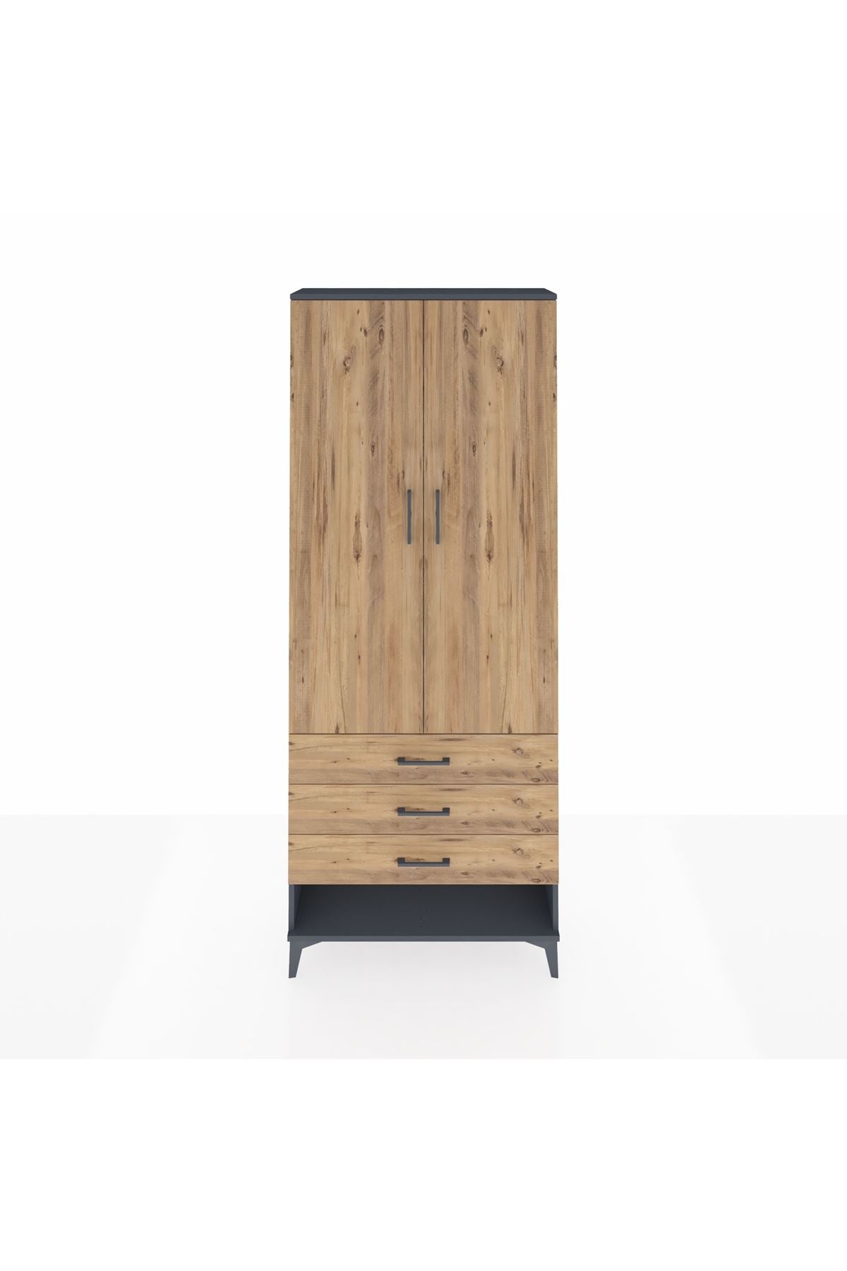 Arges Dolap 2 Raflı 3 Çekmeceli Tek Askılı 88x30x221 Antrasit-Çam