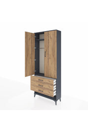 Arges Dolap 2 Raflı 3 Çekmeceli Tek Askılı 88x30x221 Antrasit-Çam