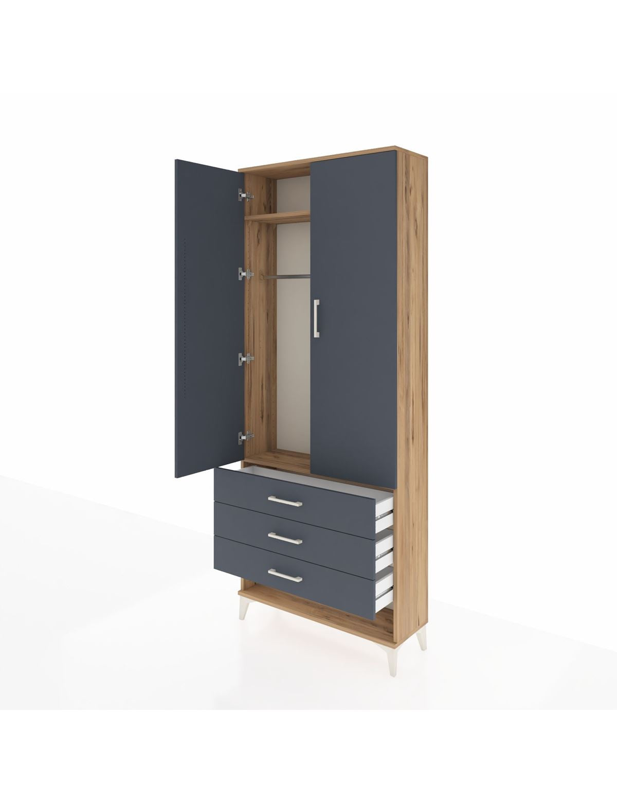 Arges Dolap 2 Raflı 3 Çekmeceli Tek Askılı 88x30x221 - S30M046V8A