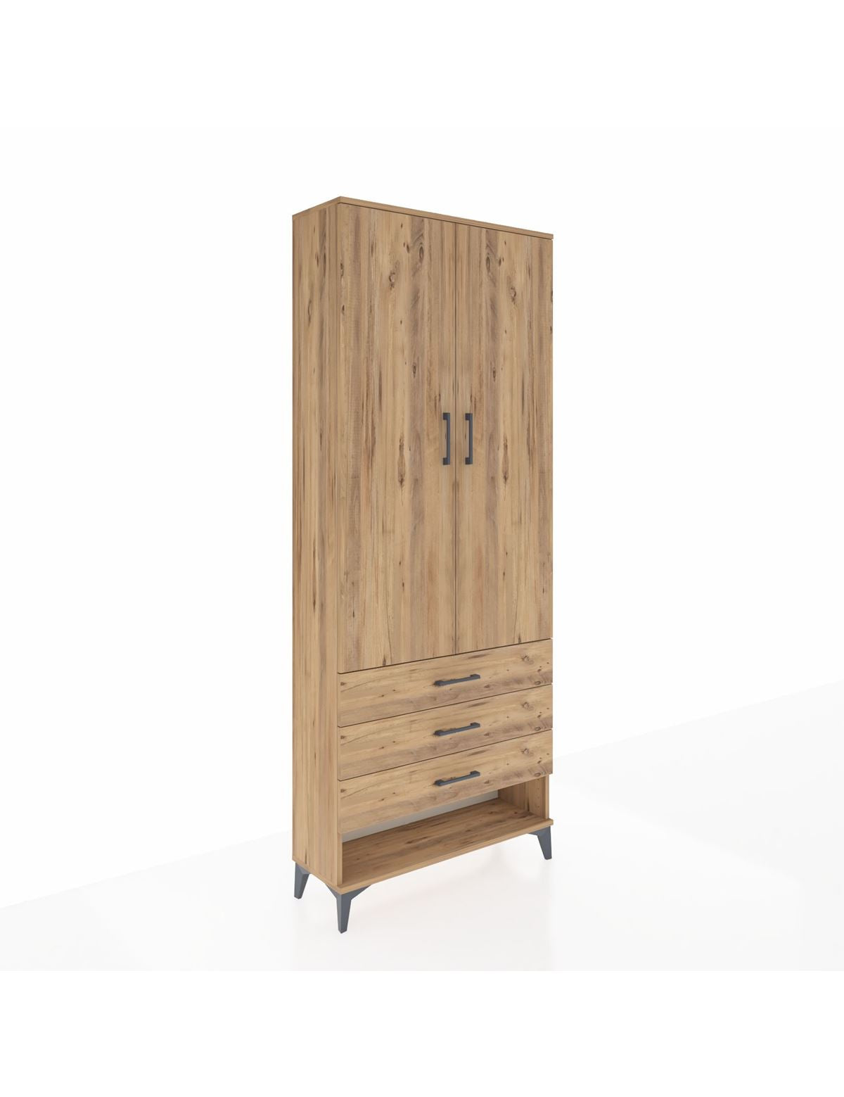 Arges Dolap 2 Raflı 3 Çekmeceli Tek Askılı 88x30x221 Çam-Çam