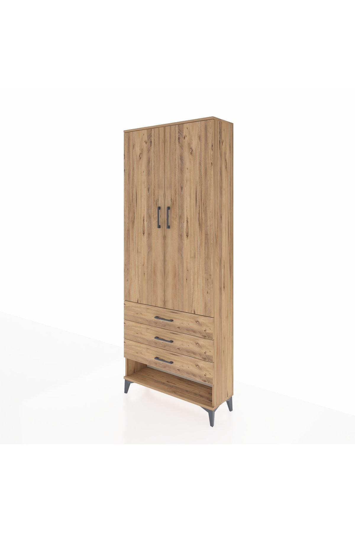 Arges Dolap 2 Raflı 3 Çekmeceli Tek Askılı 88x30x221 Çam-Çam