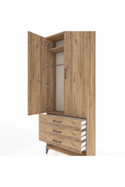 Arges Dolap 2 Raflı 3 Çekmeceli Tek Askılı 88x30x221 Çam-Çam
