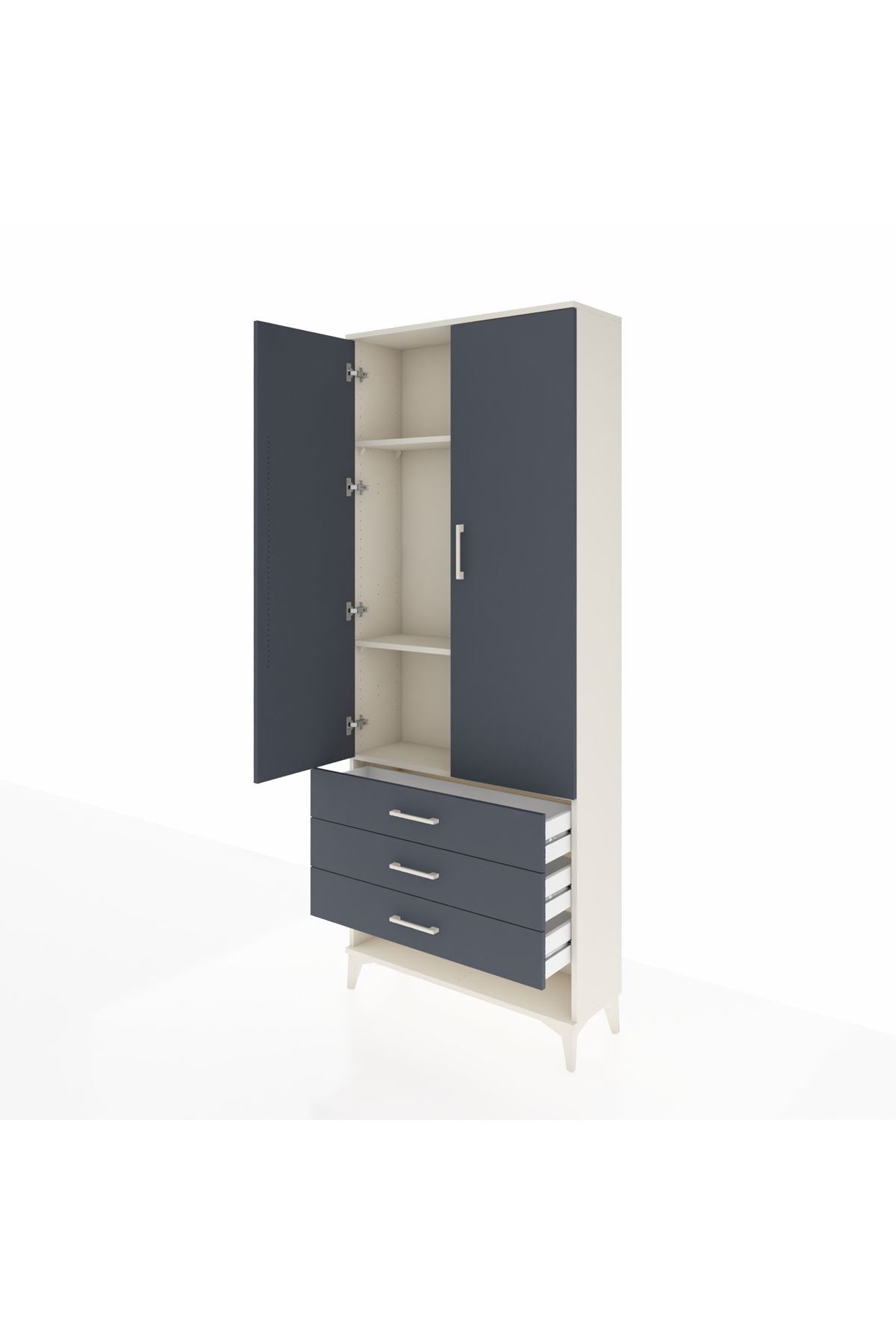 Arges Dolap 3 Raflı 3 Çekmeceli 2 Kapaklı 88x30x221 Aytaşı-Antrasit