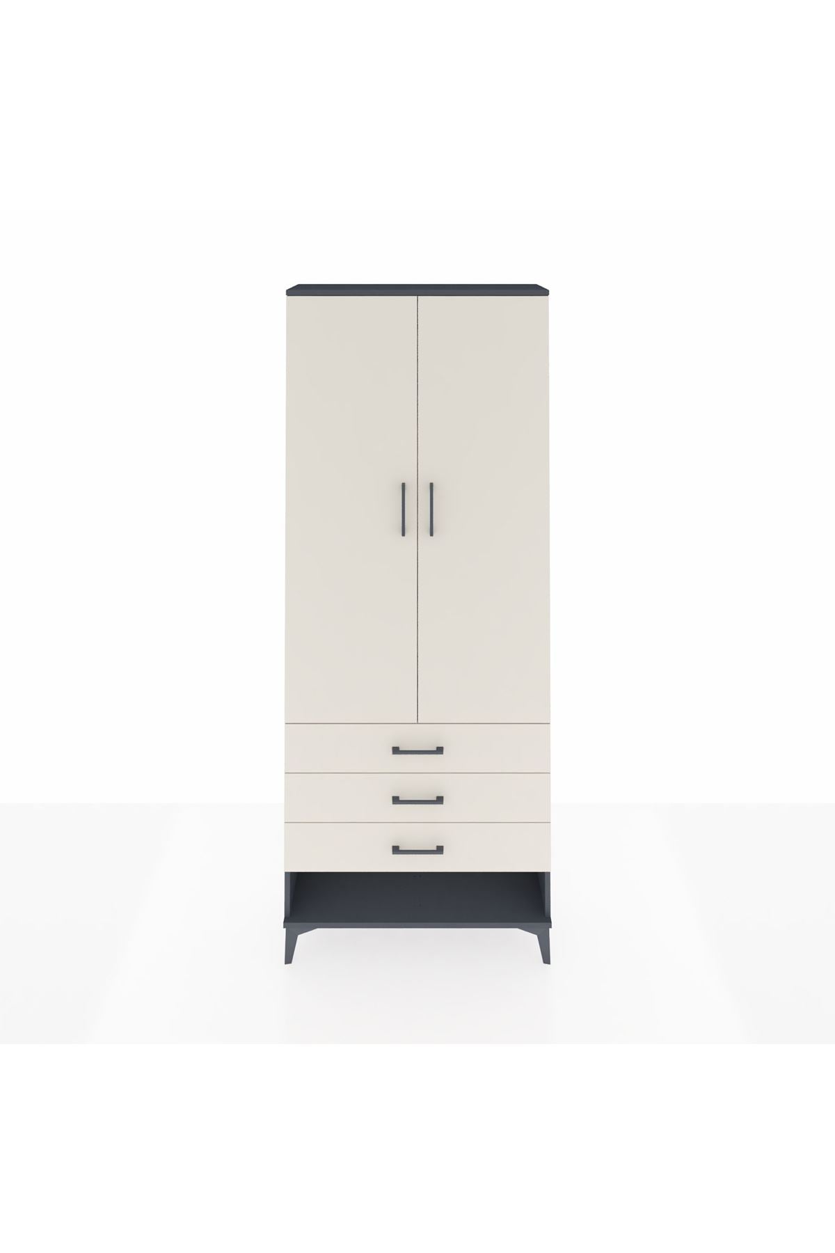 Arges Dolap 3 Raflı 3 Çekmeceli 2 Kapaklı 88x30x221 Antrasit-Aytaşı