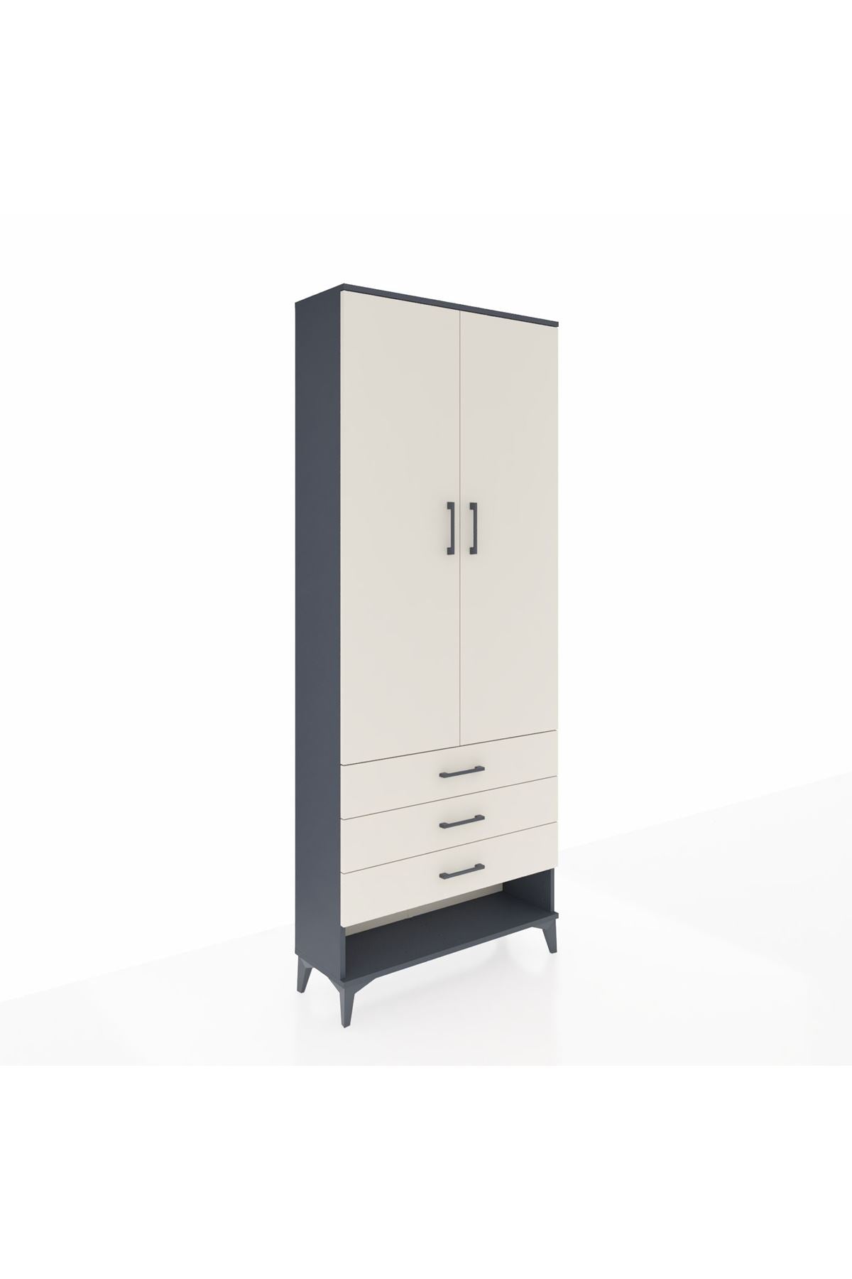 Arges Dolap 3 Raflı 3 Çekmeceli 2 Kapaklı 88x30x221 Antrasit-Aytaşı