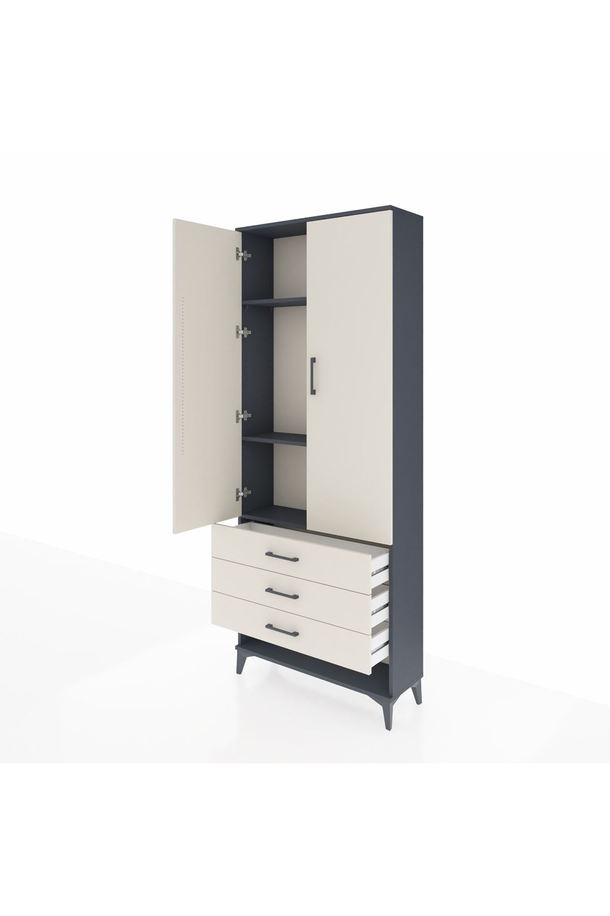 Arges Dolap 3 Raflı 3 Çekmeceli 2 Kapaklı 88x30x221 Antrasit-Aytaşı