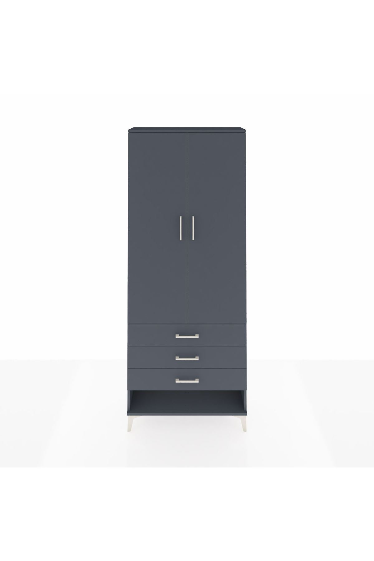 Arges Dolap 3 Raflı 3 Çekmeceli 2 Kapaklı 88x30x221 Antrasit-Antrasit