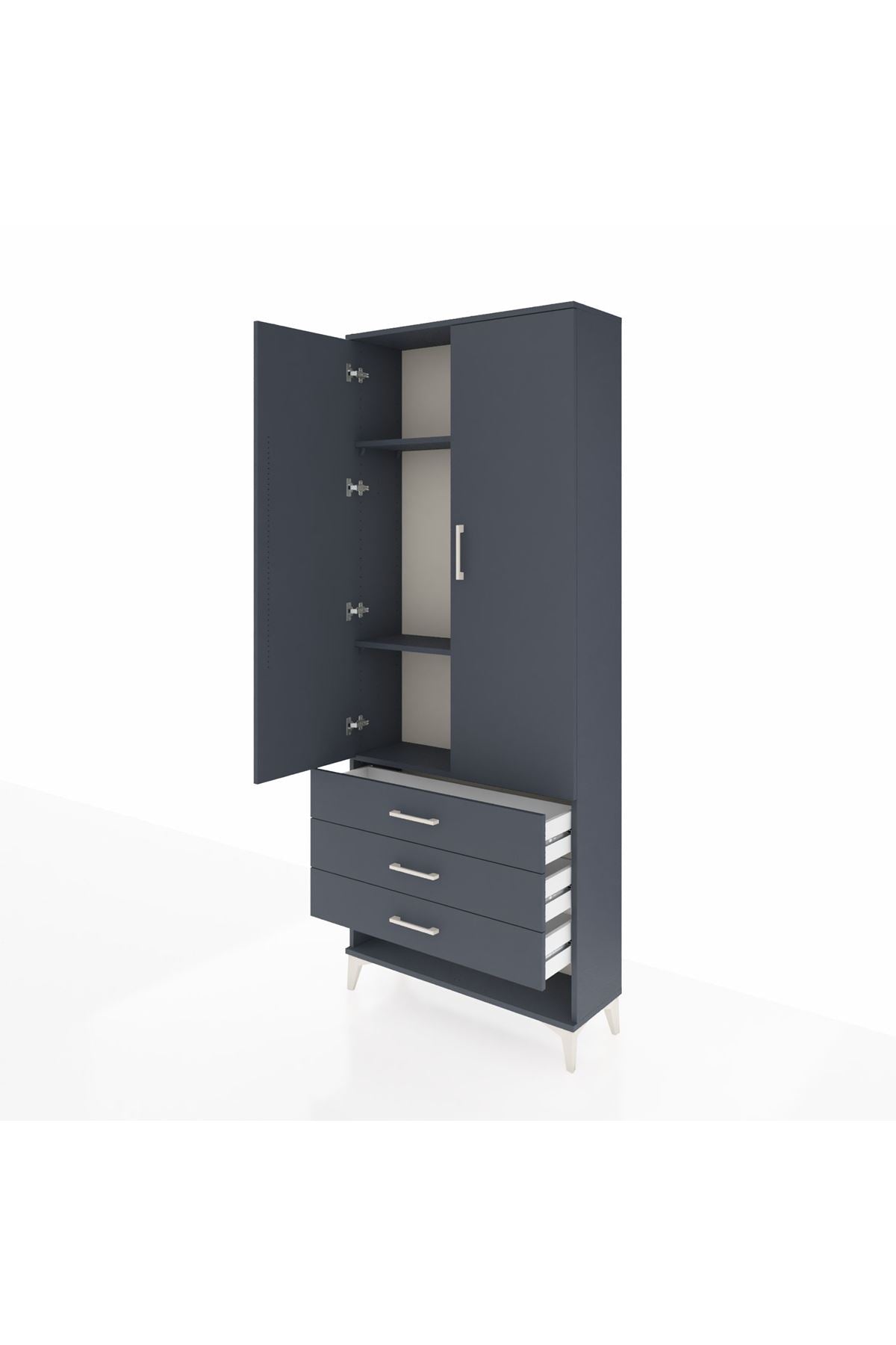 Arges Dolap 3 Raflı 3 Çekmeceli 2 Kapaklı 88x30x221 Antrasit-Antrasit