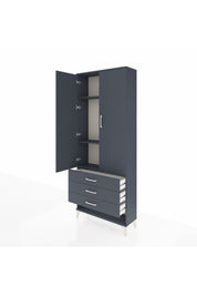 Arges Dolap 3 Raflı 3 Çekmeceli 2 Kapaklı 88x30x221 Antrasit-Antrasit