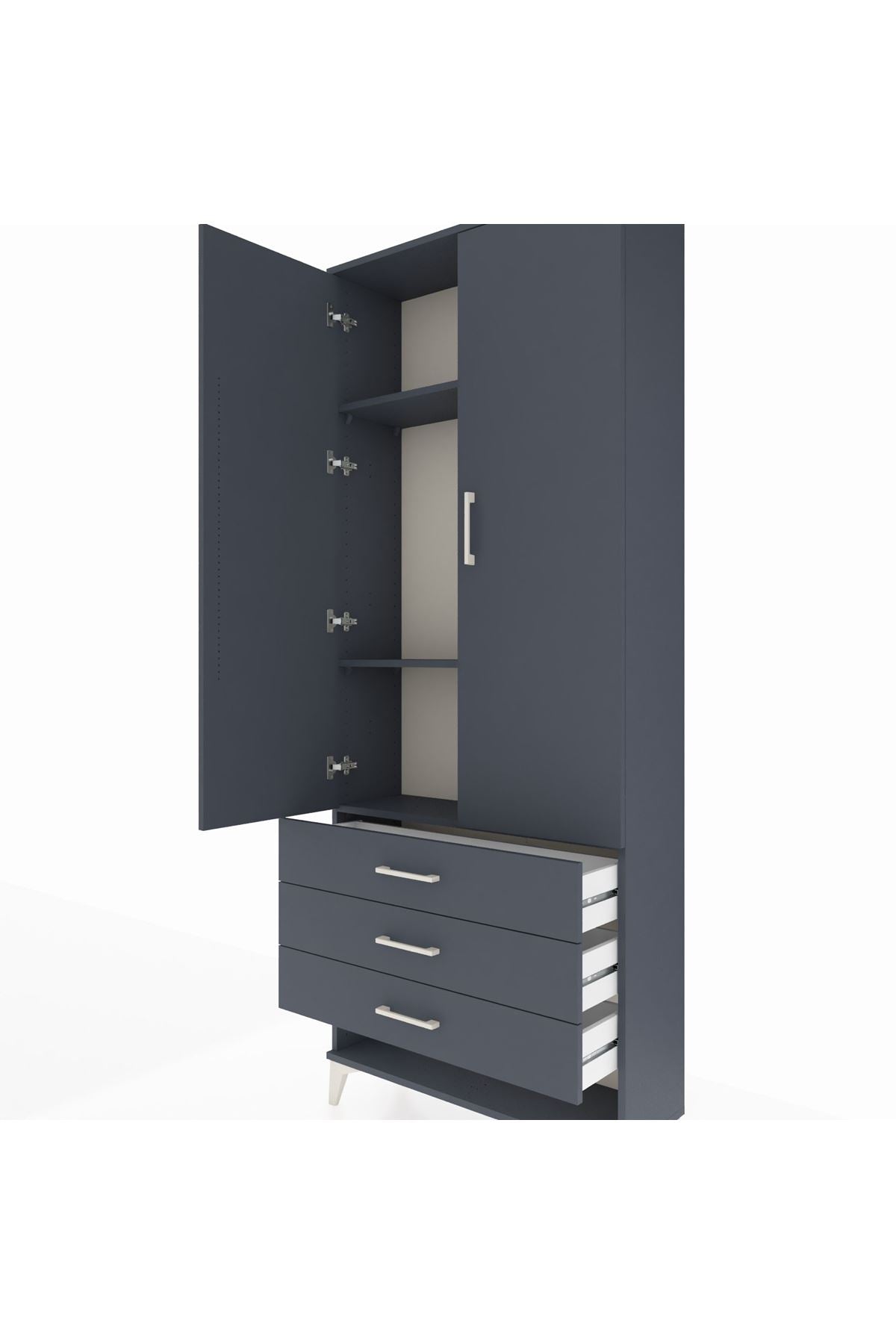 Arges Dolap 3 Raflı 3 Çekmeceli 2 Kapaklı 88x30x221 Antrasit-Antrasit