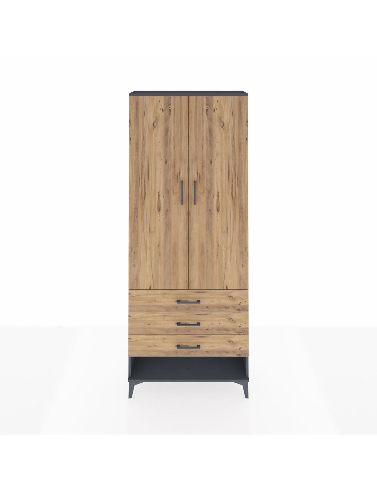 Arges Dolap 3 Raflı 3 Çekmeceli 2 Kapaklı 88x30x221 Antrasit-Çam