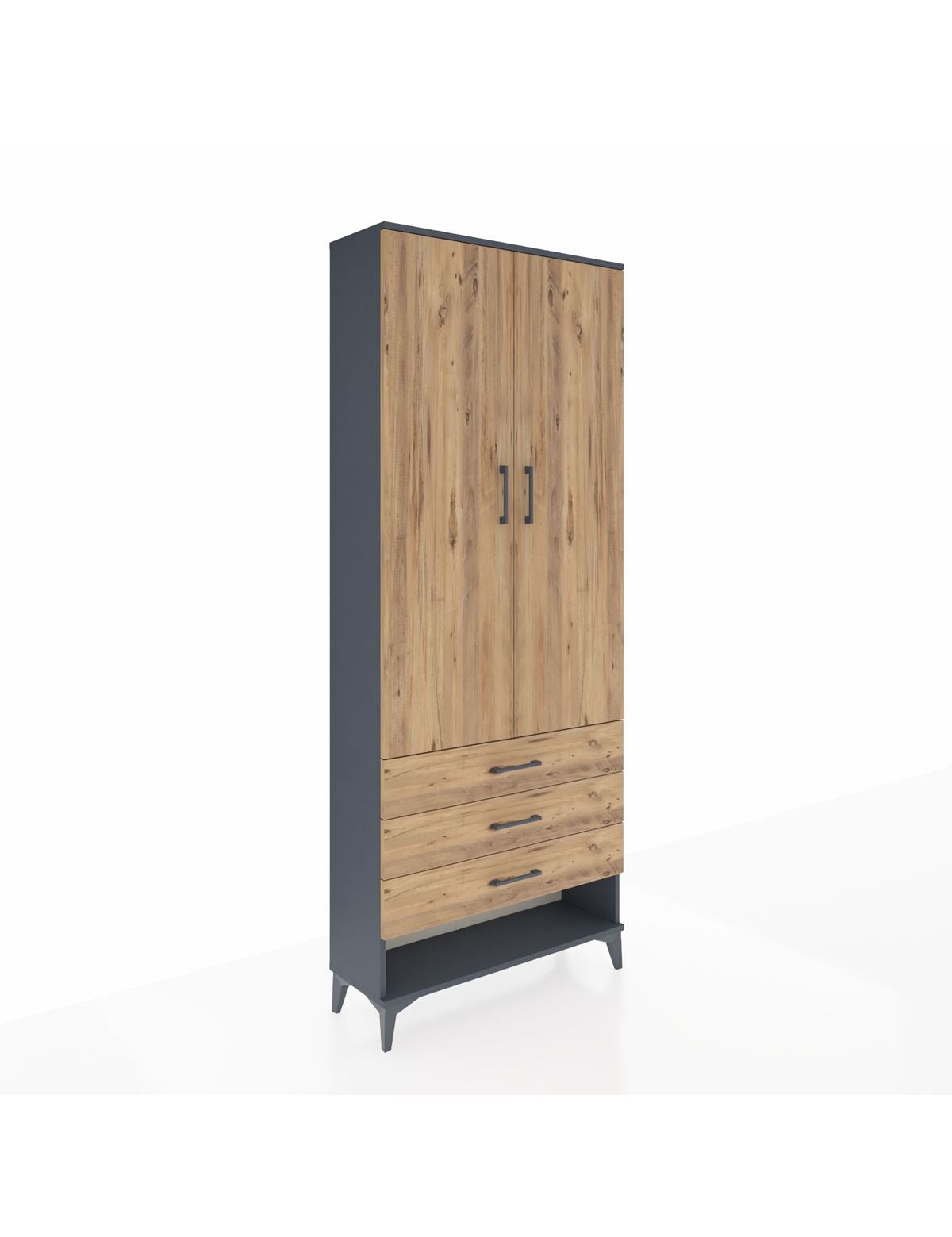 Arges Dolap 3 Raflı 3 Çekmeceli 2 Kapaklı 88x30x221 Antrasit-Çam