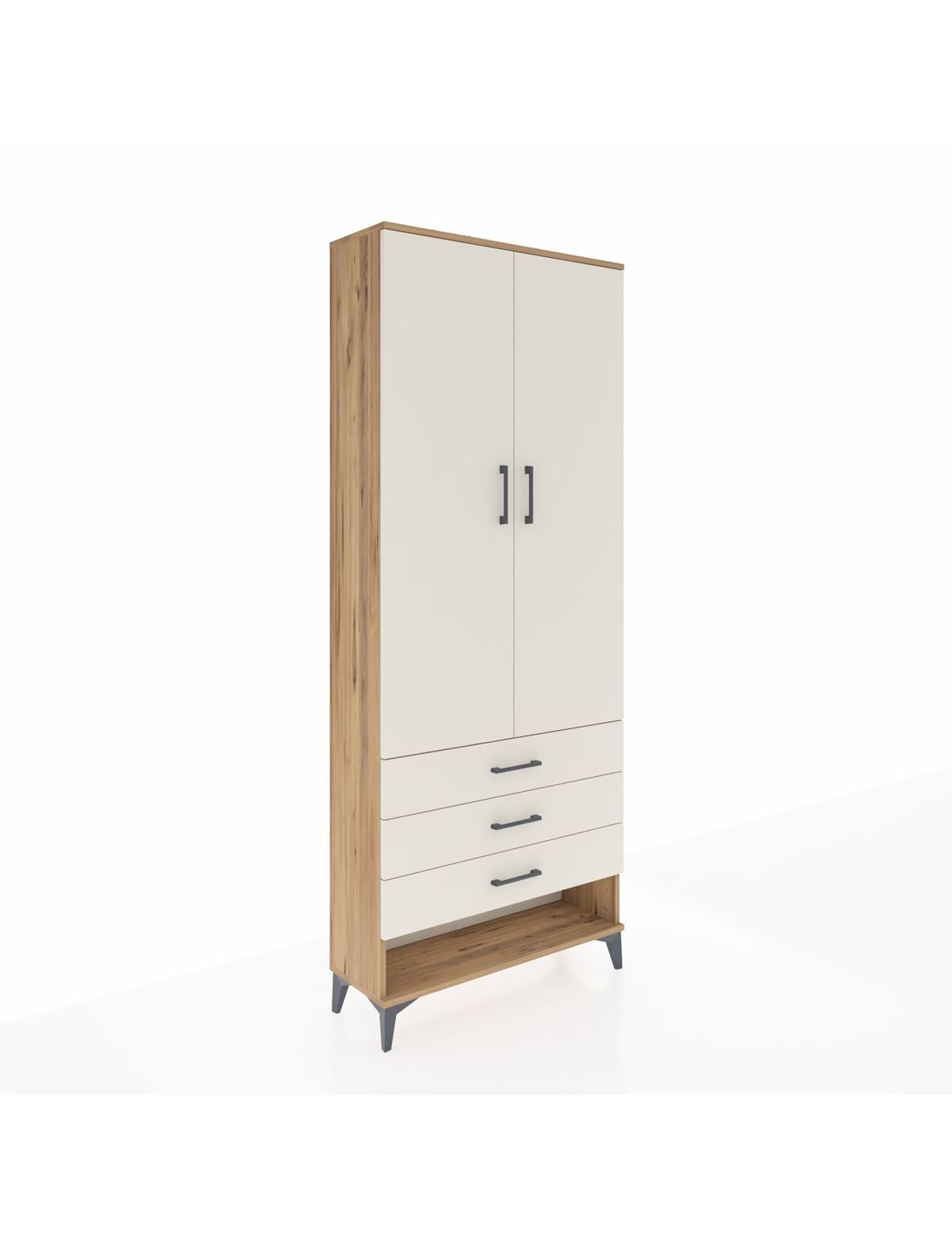 Arges Dolap 3 Raflı 3 Çekmeceli 2 Kapaklı 88x30x221 Çam-Aytaşı