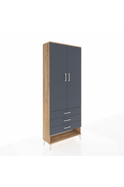 Arges Dolap 3 Raflı 3 Çekmeceli 2 Kapaklı 88x30x221 Çam-Antrasit