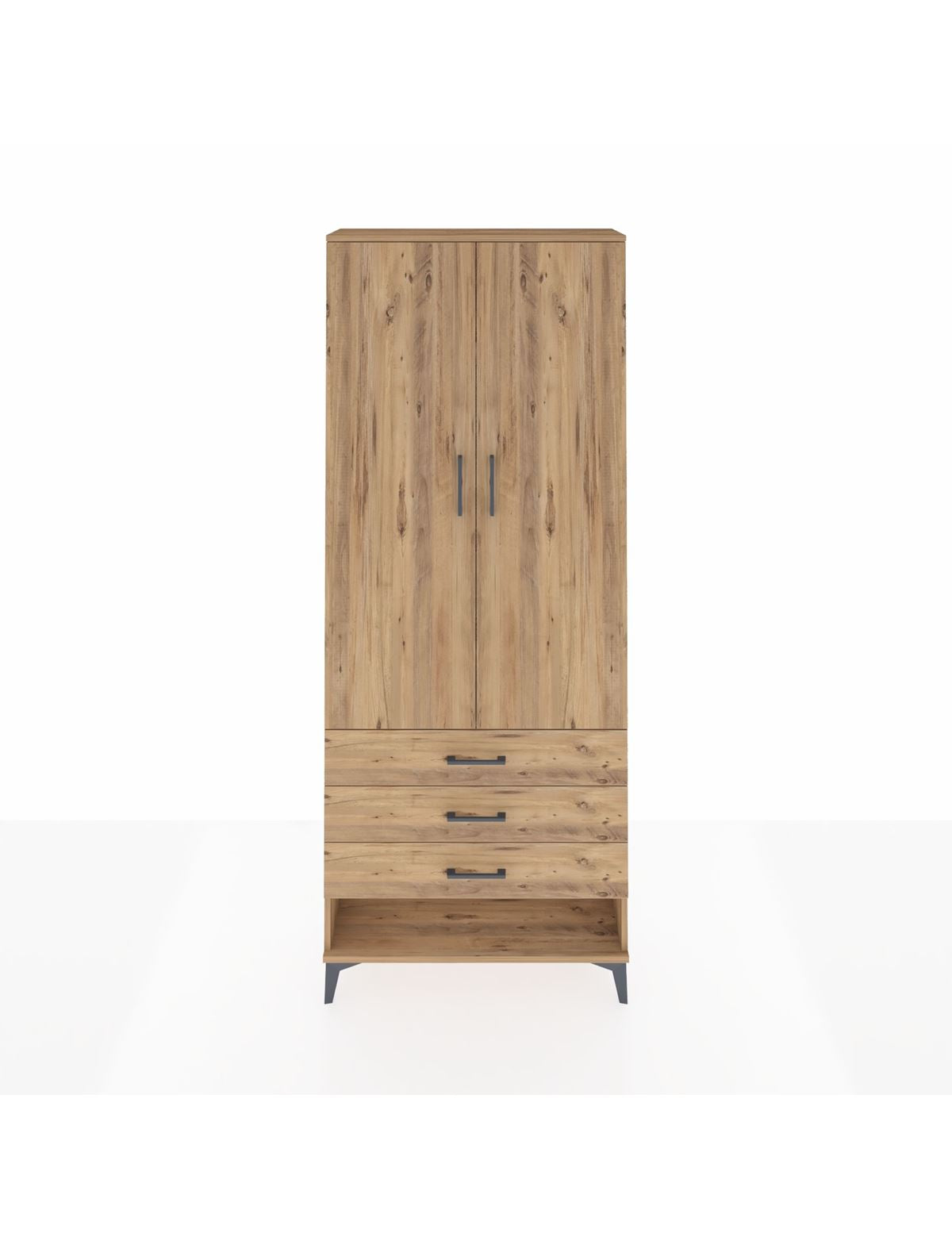 Arges Dolap 3 Raflı 3 Çekmeceli 2 Kapaklı 88x30x221 Çam-Çam