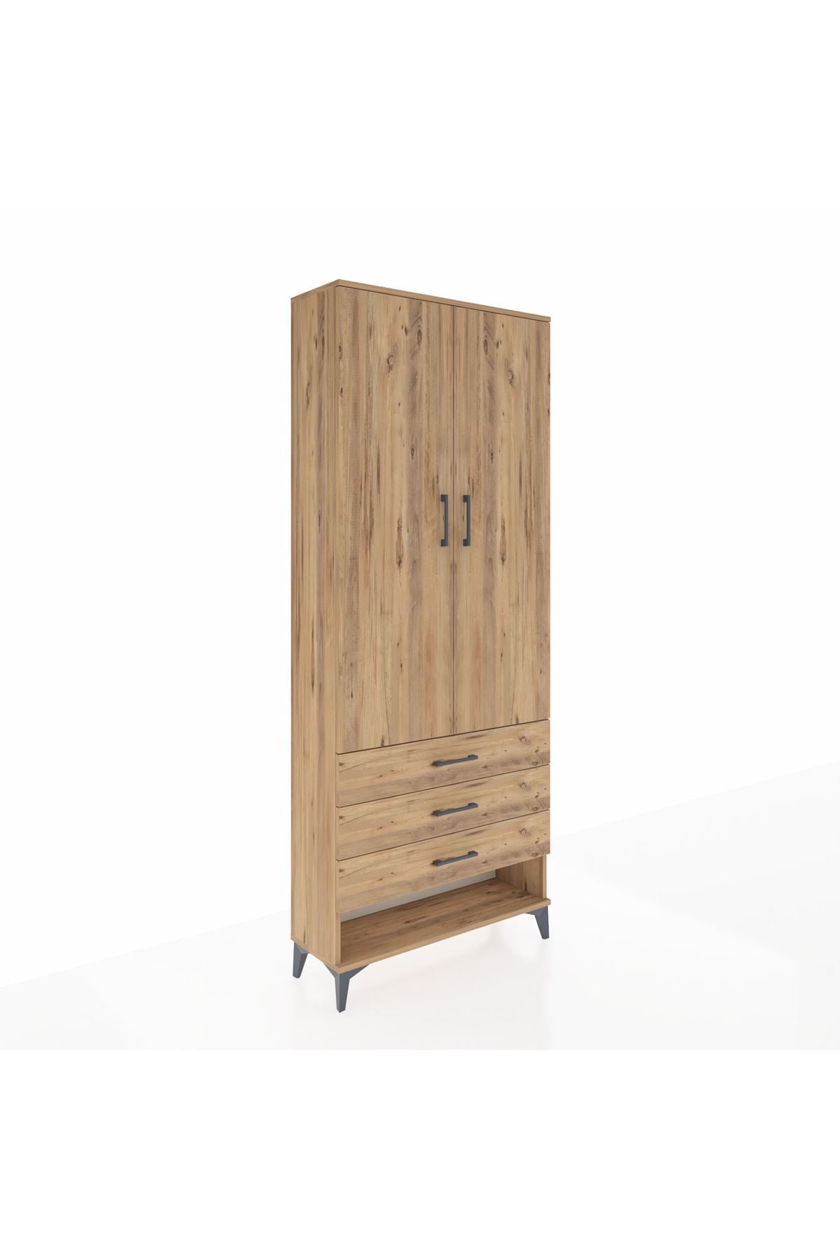 Arges Dolap 3 Raflı 3 Çekmeceli 2 Kapaklı 88x30x221 Çam-Çam