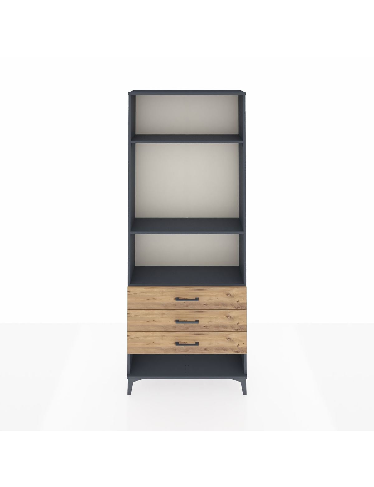 Arges Dolap 3 Raflı 3 Çekmeceli 88x30x221 Antrasit-Çam